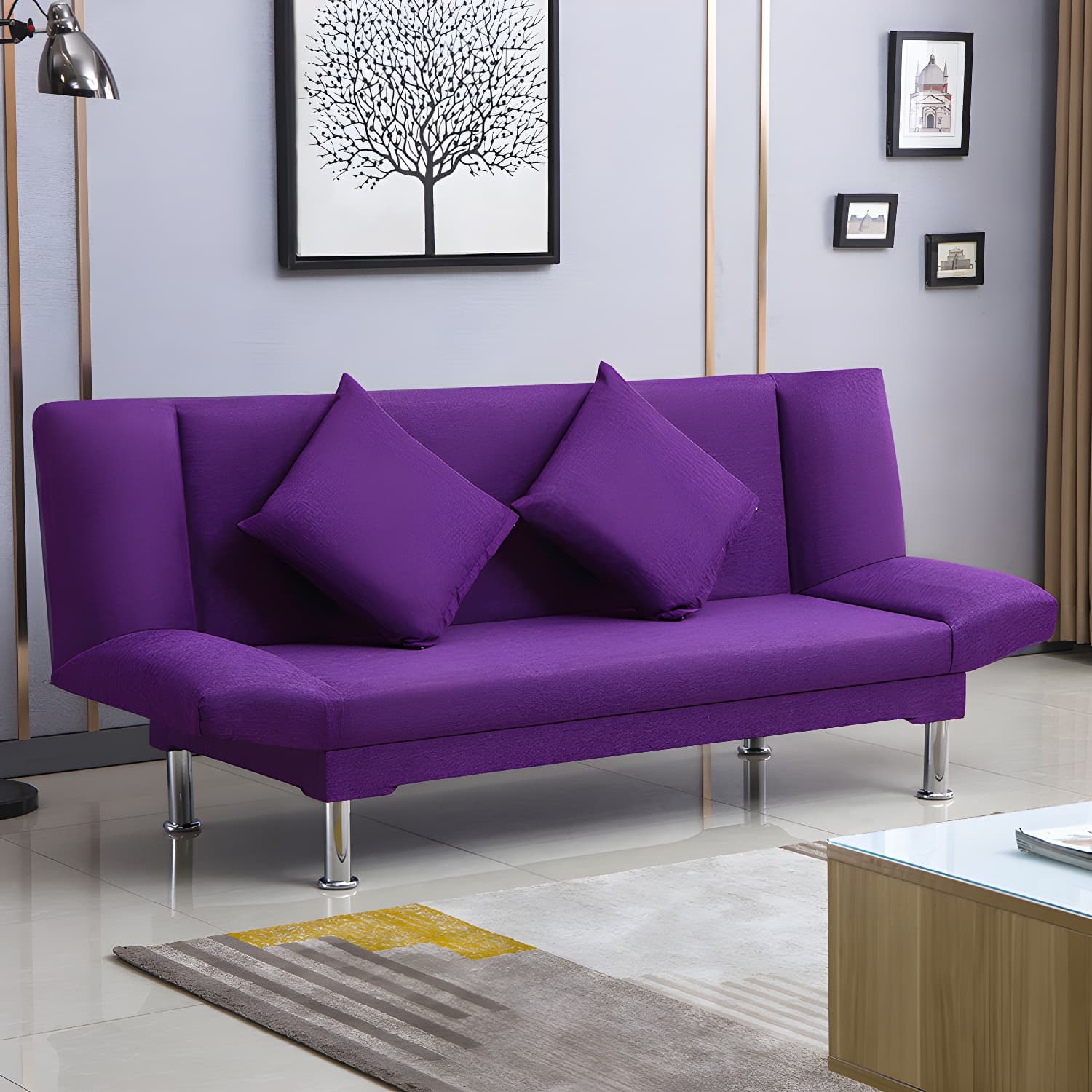 Silver Transitional Modern Tight Back Sofa Bed 29.53"High Armless Sofa Bed thumbnail 17