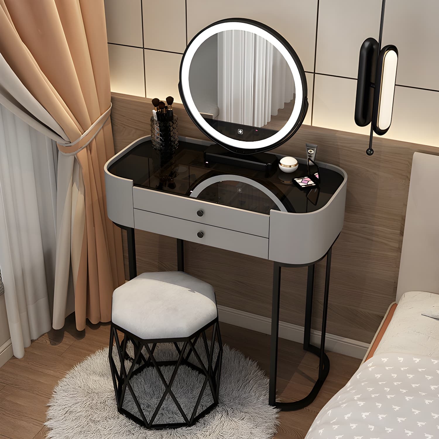 Contemporary Glass Vanity Dressing Table Bedroom Makeup Vanity Desk with Drawer thumbnail 7