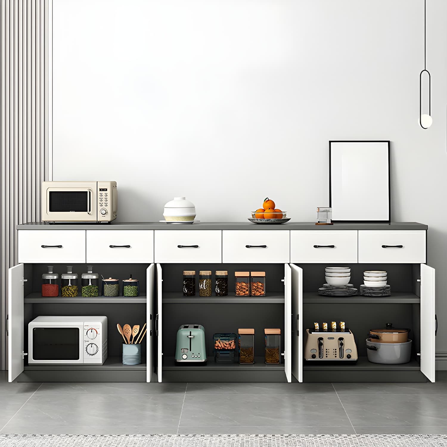 Modern Wood Sideboard Credenza with Drawers and Cabinets - Functional Storage Solution thumbnail 7