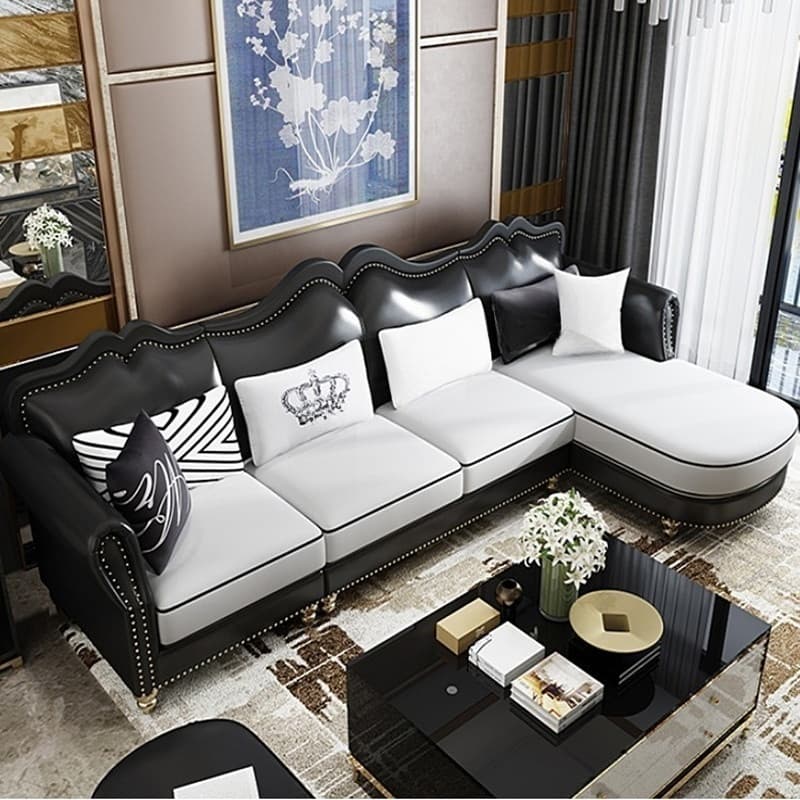 Glam Eco-Leather Flared Arm Sectional Sofa in Large Size with Nailhead Trim thumbnail 16