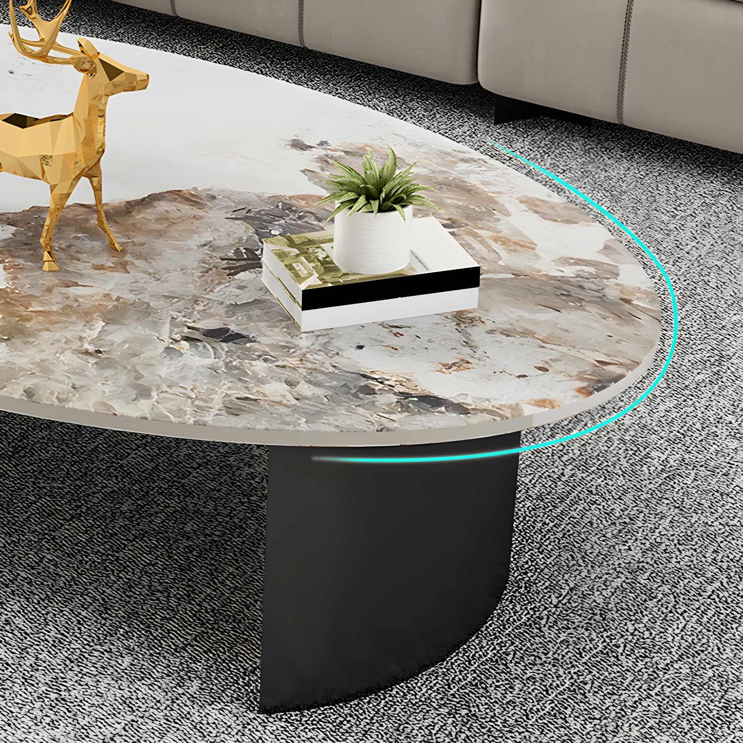 Glam Slate Coffee Cocktail Table Oval Cocktail Table for Living Room thumbnail 7