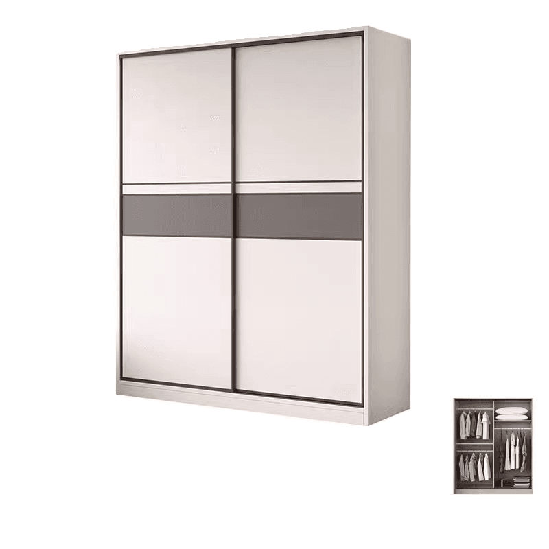 White Minimalist Manufactured Wood Wardrobe Closet with Interior Shelves and Clothing Rod thumbnail 6