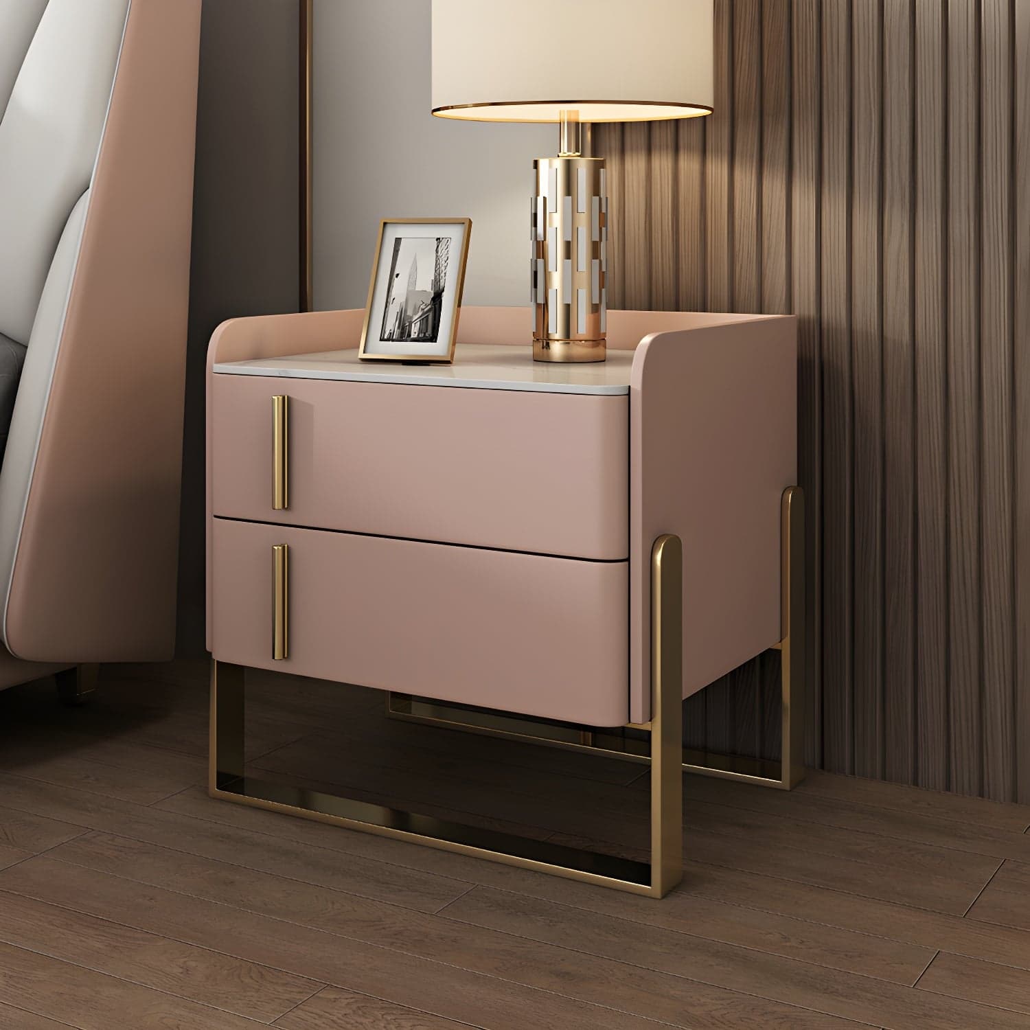Glam Nightstand with 2 Drawer 20-inch Tall Leather Night Table thumbnail 17
