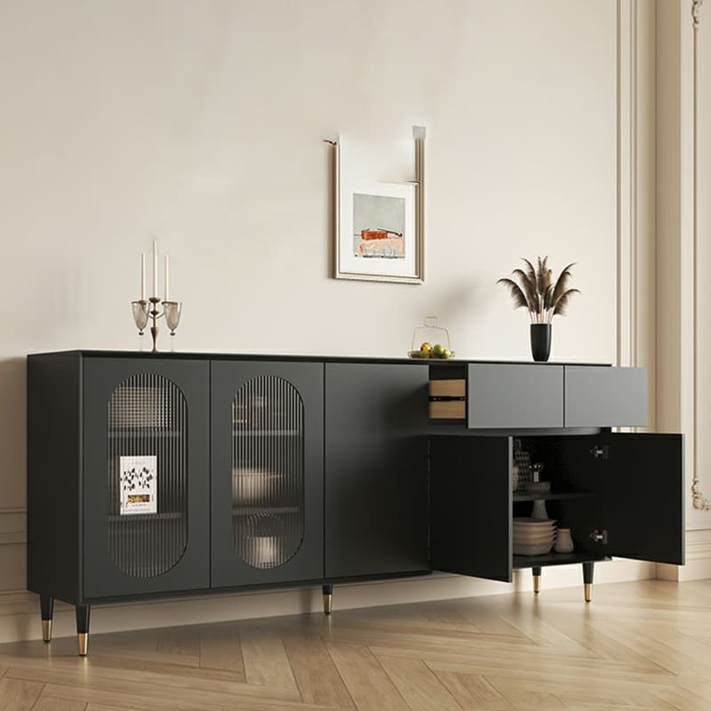 Wood Glam Sideboard Credenza with Glass Doors and Drawers, 40cm Overall Width, 85cm Overall Height thumbnail 5