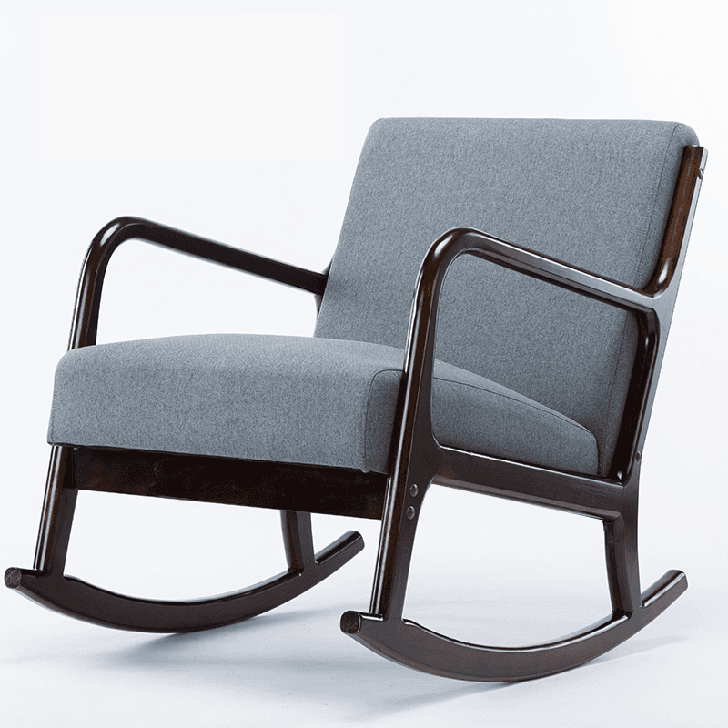 Modern Simple Style Wood Rocking Chair Couch with Cushioned Upholstery & Track Arm thumbnail 1