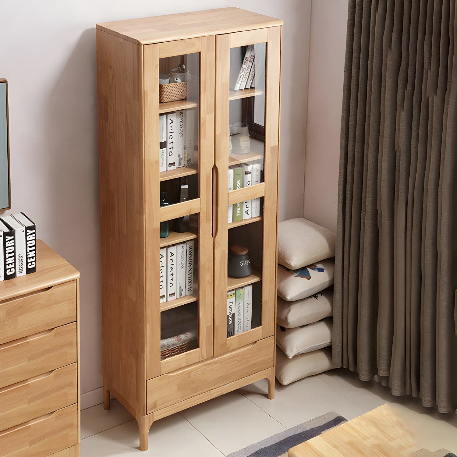 Glass Door Accent Cabinet 76.77" Tall Wood Cabinet with Drawers thumbnail 12