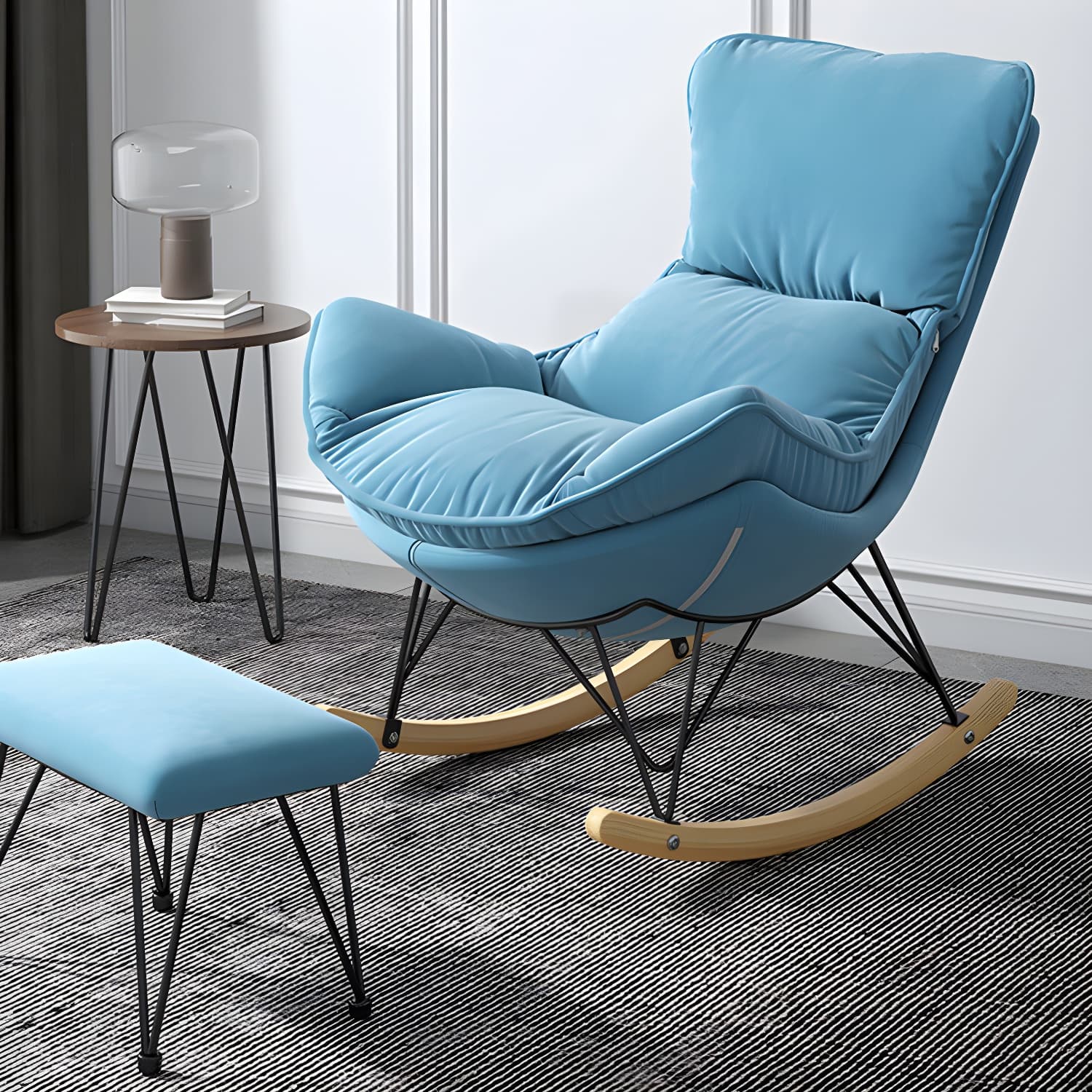 Simple Faux Leather Rocker Chair Plain Rocking Chair with Removable Cushions thumbnail 18