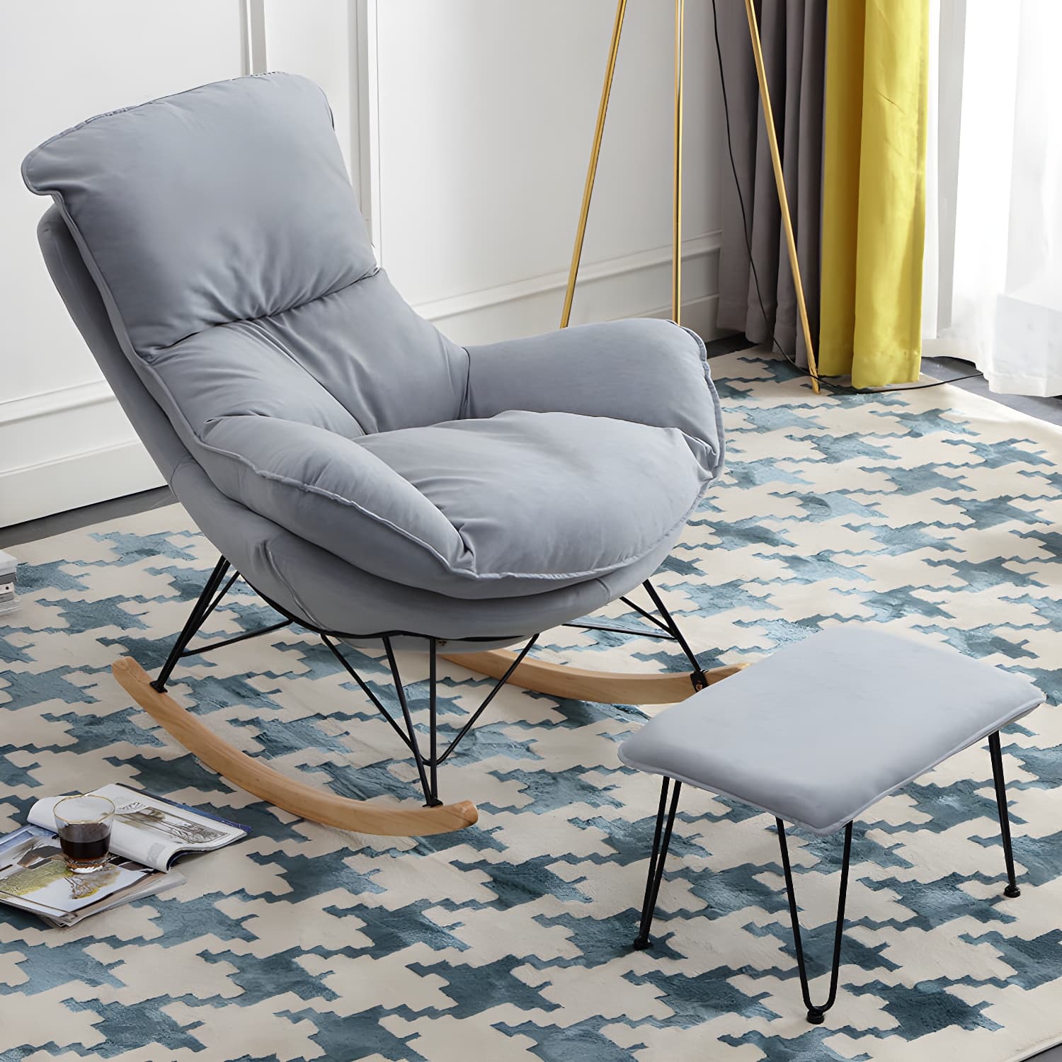 Upholstered Rocker Chair Living Room Rocking Chair with Padded Seat thumbnail 10
