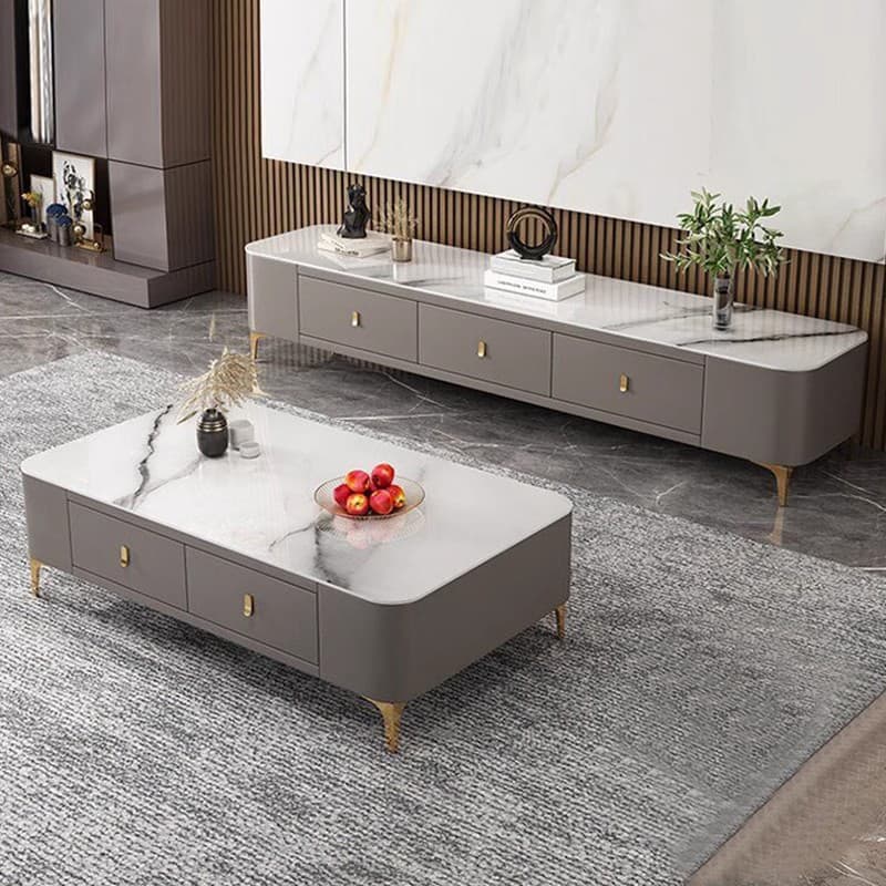 Luxurious Rectangular Glass TV Stand with Storage Drawers, 11.8"W x 15.4"H thumbnail 5