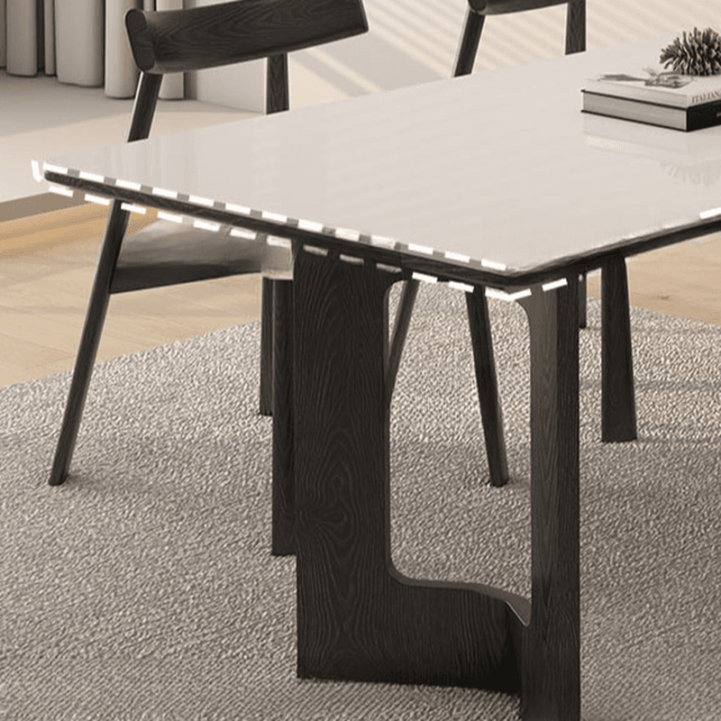 Slate Dining Table Set with Two-sided Pedestal, Padded Chair, and Back for 4 People - 5-piece in White thumbnail 6