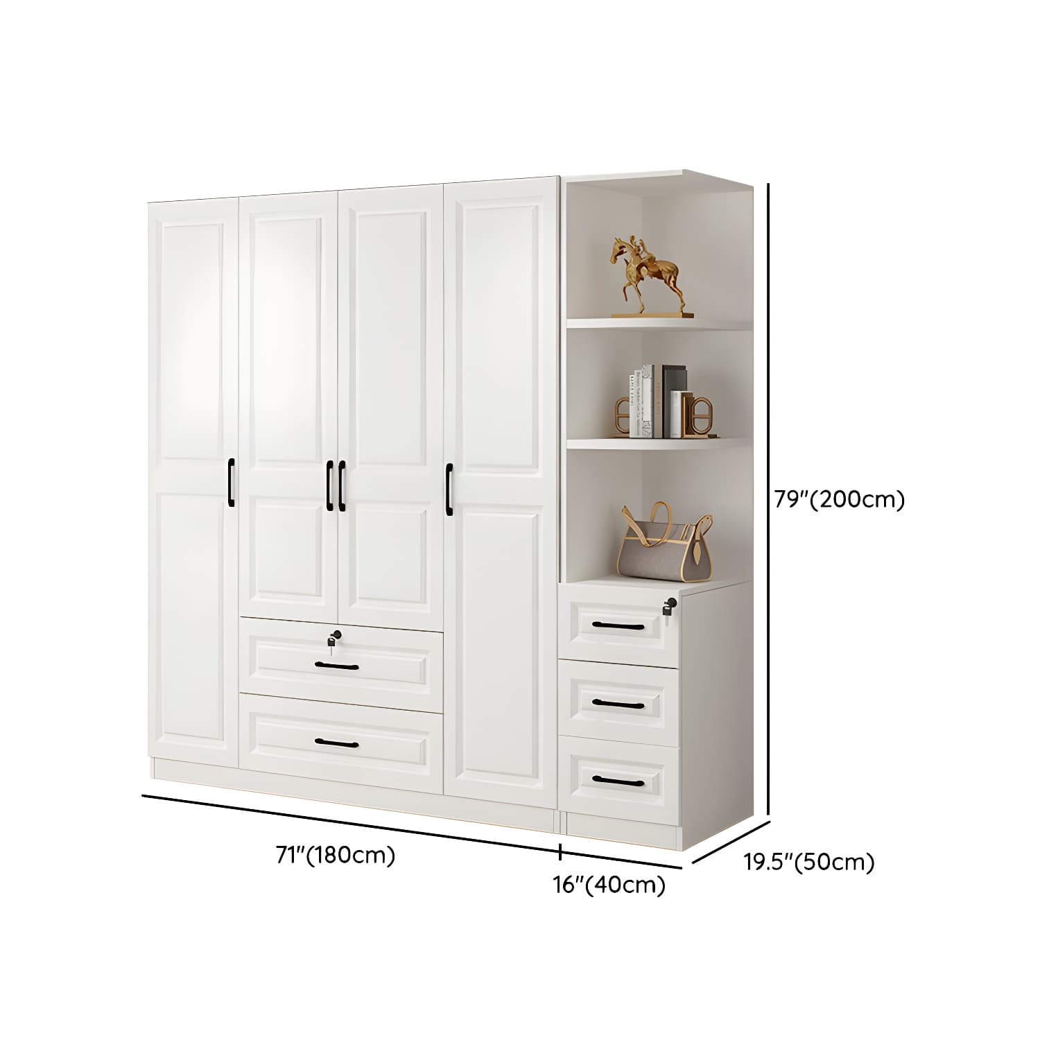Wood White Modern Wardrobe Armoire with Drawers, Shelves, and Clothing Rod thumbnail 29