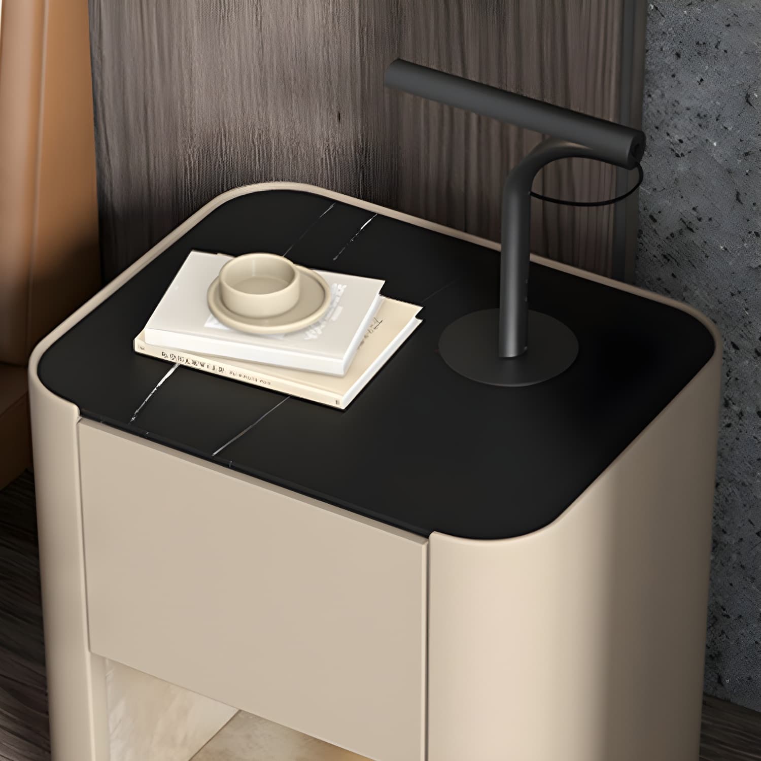Contemporary Stone Top 1-Drawer, 1 Shelf Nightstand 21.65" Tall Nightstand thumbnail 10