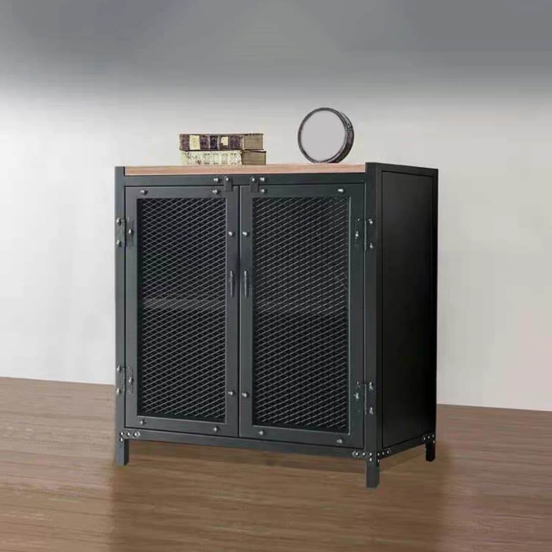 29.5" Tall Metal Accent Cabinet Industrial 2 - Door Chest with Wood Top thumbnail 4