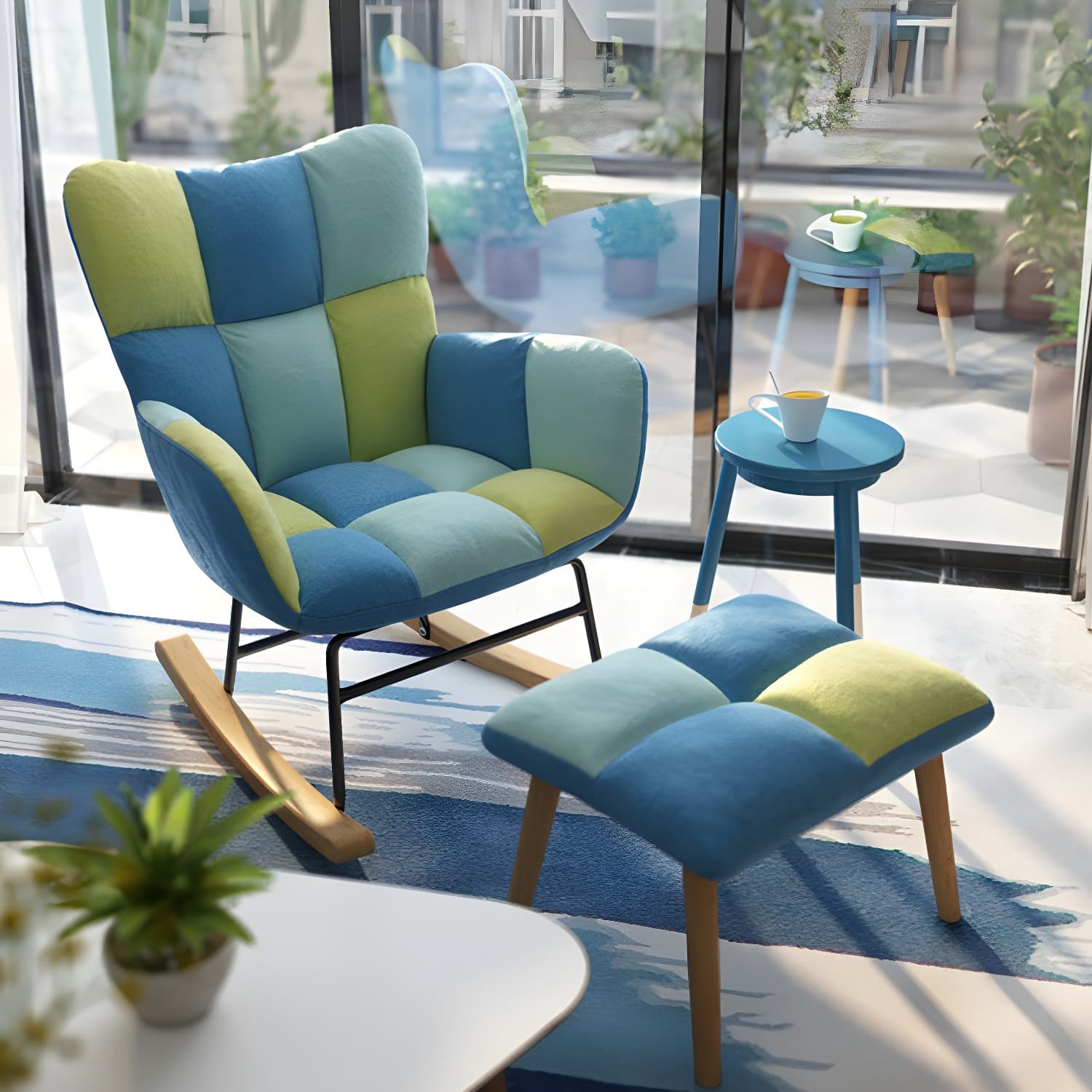 Modern Rocker Chair Upholstered Dark Legs Glider Button-Tufted thumbnail 15
