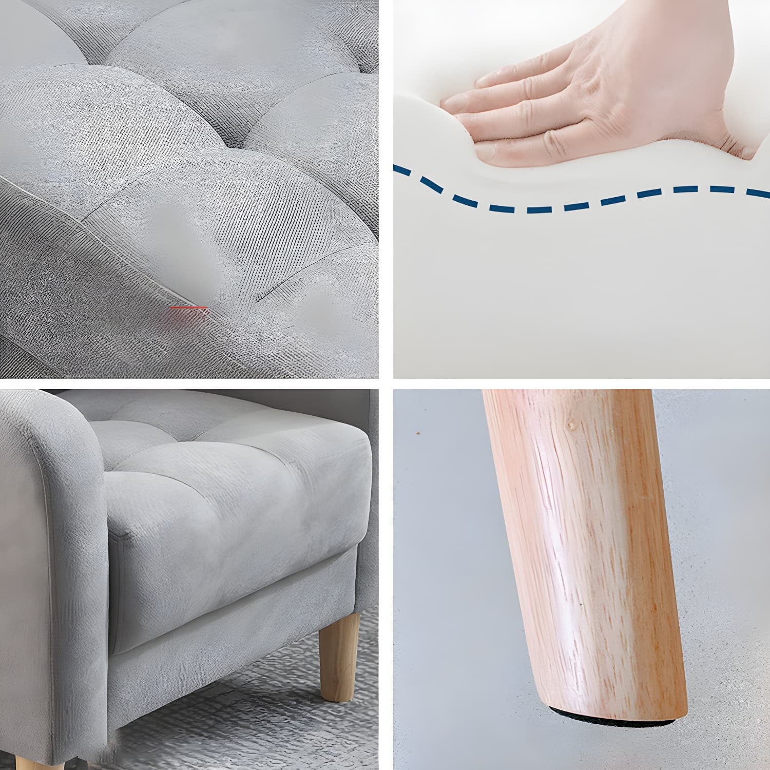 Tufted Fabric Sofa with Four Wooden Legs Square Tufted Sofa for Bonus Room thumbnail 20