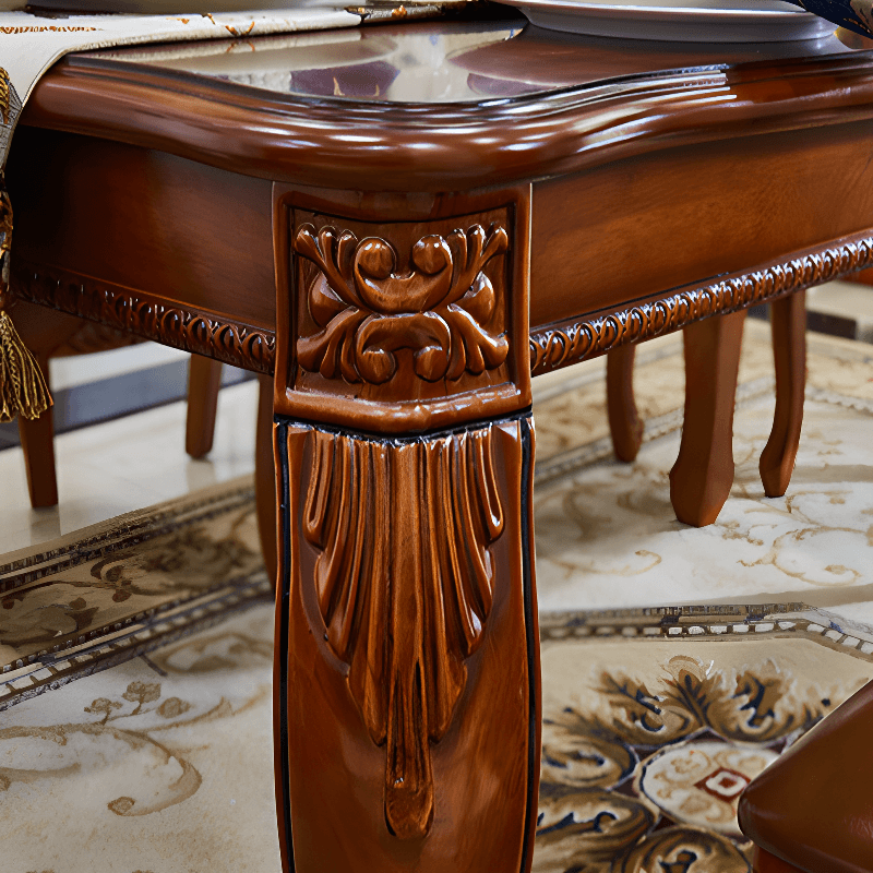 Retro Rectangular Brown Solid Wood Dining Table Set with Four Legs and Fixed Table thumbnail 9