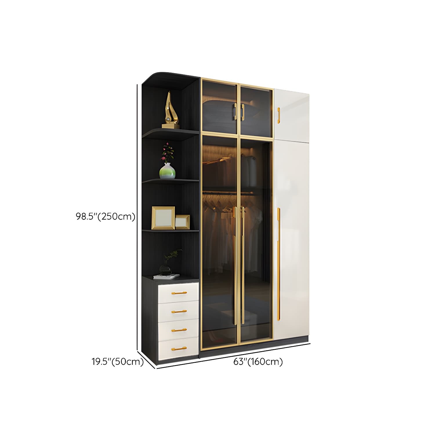 Modern Tempered Glass Doors Wardrobe Wood Frame Wardrobe without Light thumbnail 28