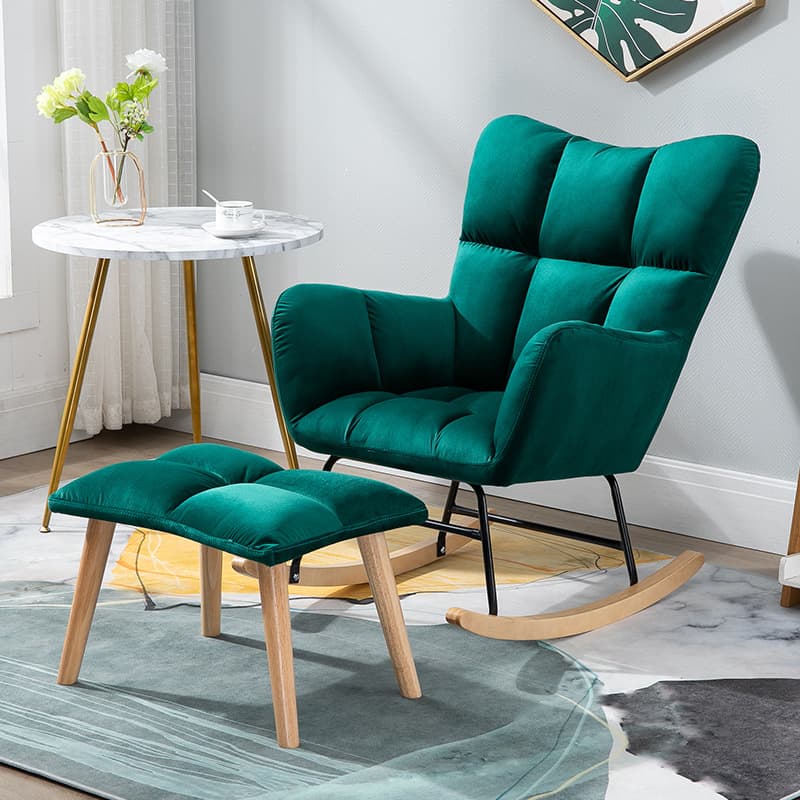 Contemporary Alloy Cushioned Living Room Rocking Chair 2 Piece Set with Footstool & Recessed Arm thumbnail 24