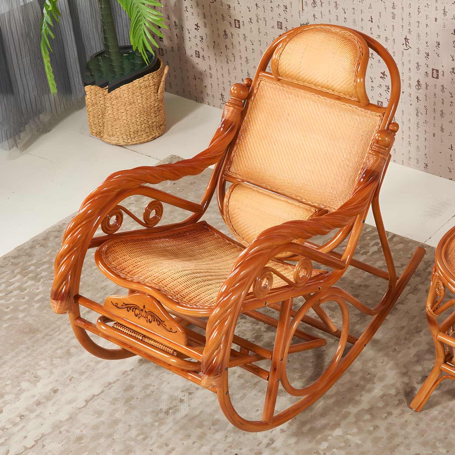 Mid Century Modern Recliner Chair Rattan/Wicker Recliner Chair for Living Room thumbnail 2