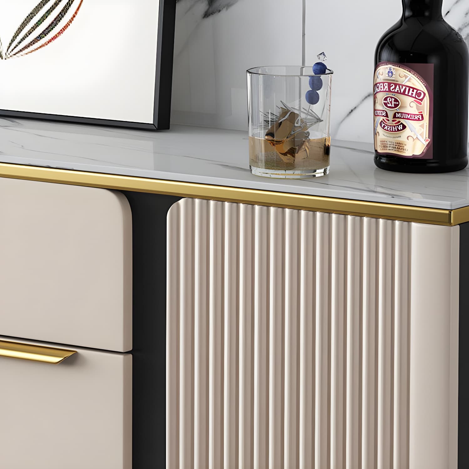 Modernism Sideboard 2 Drawers Server Cabinet with Storage for Dining Room thumbnail 7