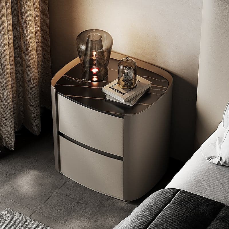 Contemporary Sintered Stone Countertop 2 Drawers Nightstand With Drawer Organization thumbnail 3