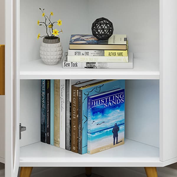 Elegant Corner Modern Accent Cabinet with Glass Doors and Metal Base thumbnail 8
