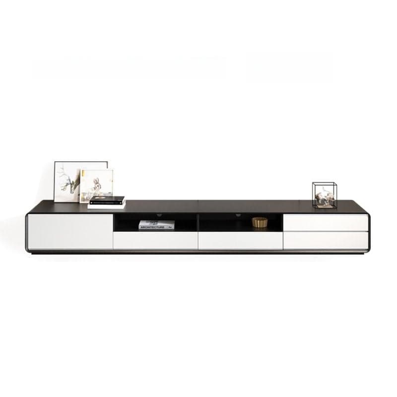 Wooden TV Stand with Shelf, 4 Drawers, Closet, Cable Management, and Open-air Storage