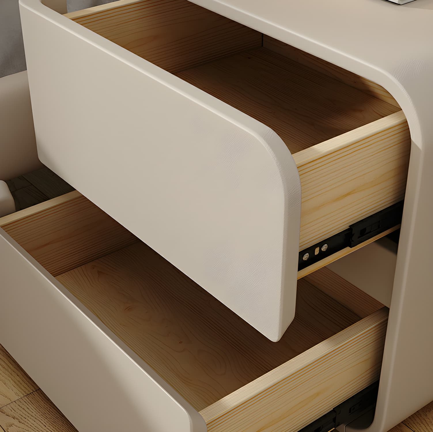Rounded Corners Nightstands Solid Wood with Silent Buffer Guide Rail thumbnail 9