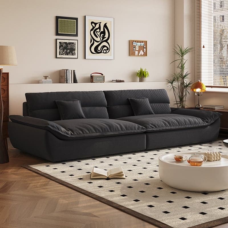 Modish Solid Color Stain Resistant Standard Sofa in Light Gray/Mocha/Off-White, 2-seater with 2 Pillows thumbnail 3