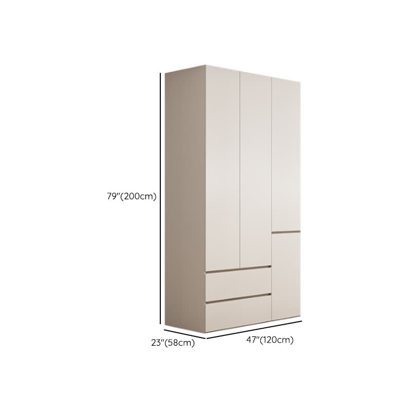 White Minimalist Manufactured Wood Wardrobe Closet with 2 Drawers, Soft Close Door, Interior Shelves, and Clothing Rod thumbnail 12