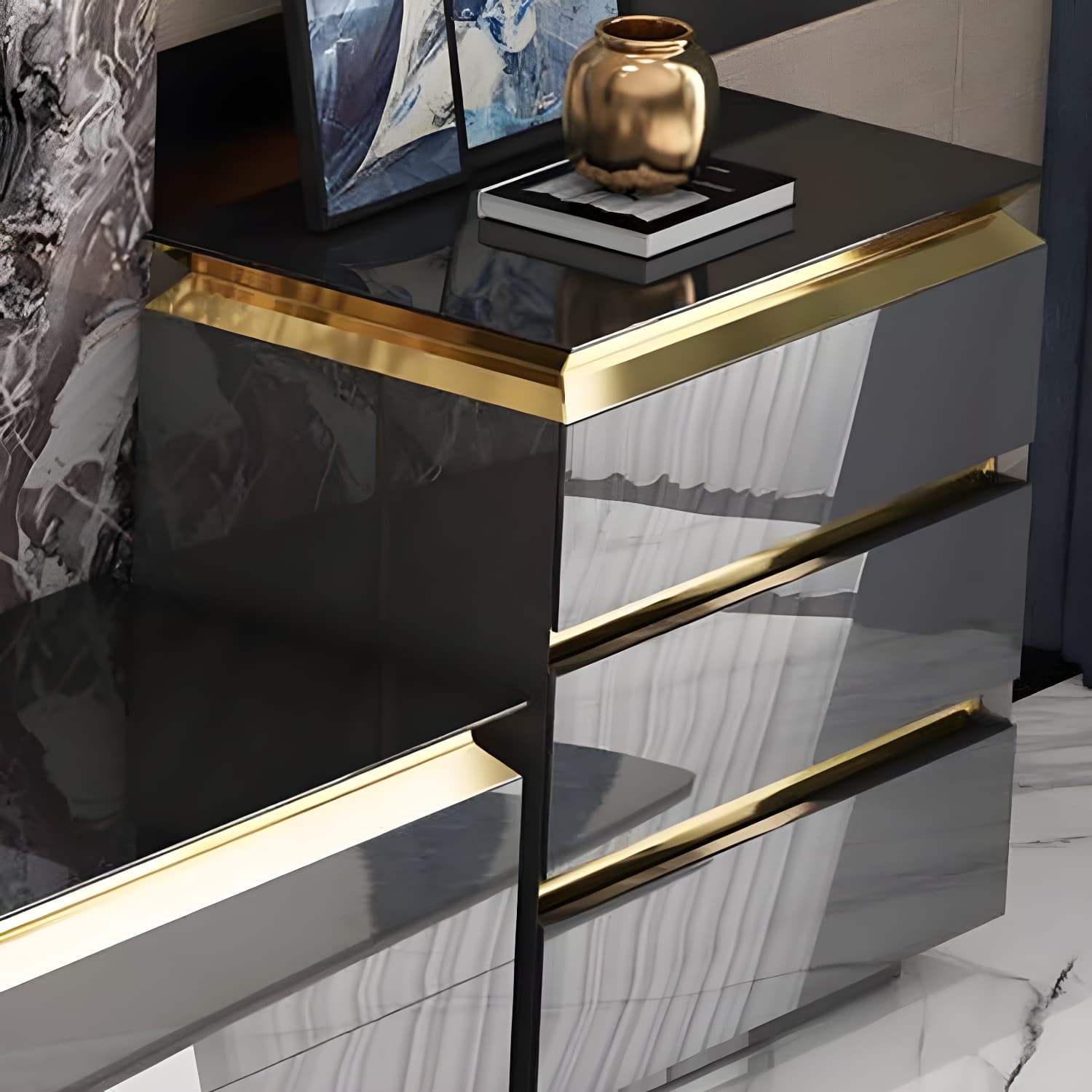 16" W Glam TV Media Stand Enclosed Storage Glass TV Media Console with Drawers thumbnail 8