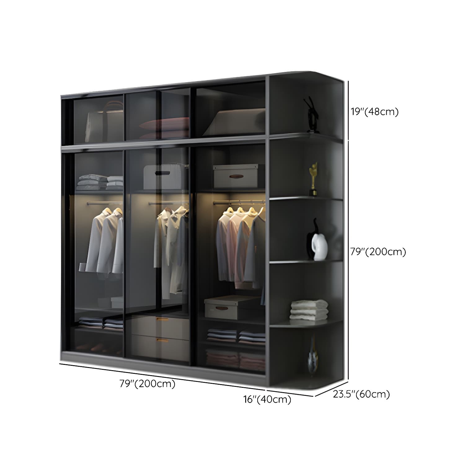 Contemporary Wood and Tempered Glass Wardrobe Freestanding Wardrobe Armoire without Light thumbnail 30