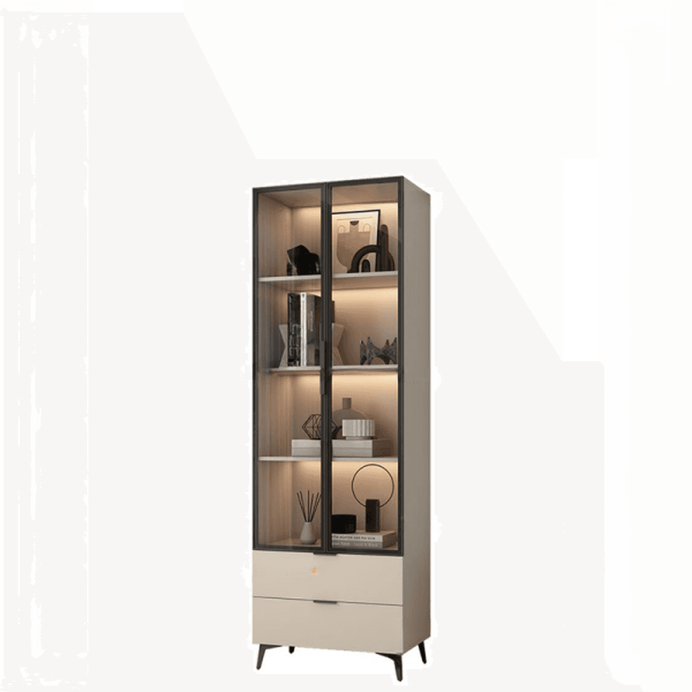 Brown Manufactured Wood Utility Storage Cabinet with Storage Cabinet, Glass Door, Cabinet Bars, Soft Close Drawer and Light thumbnail 5