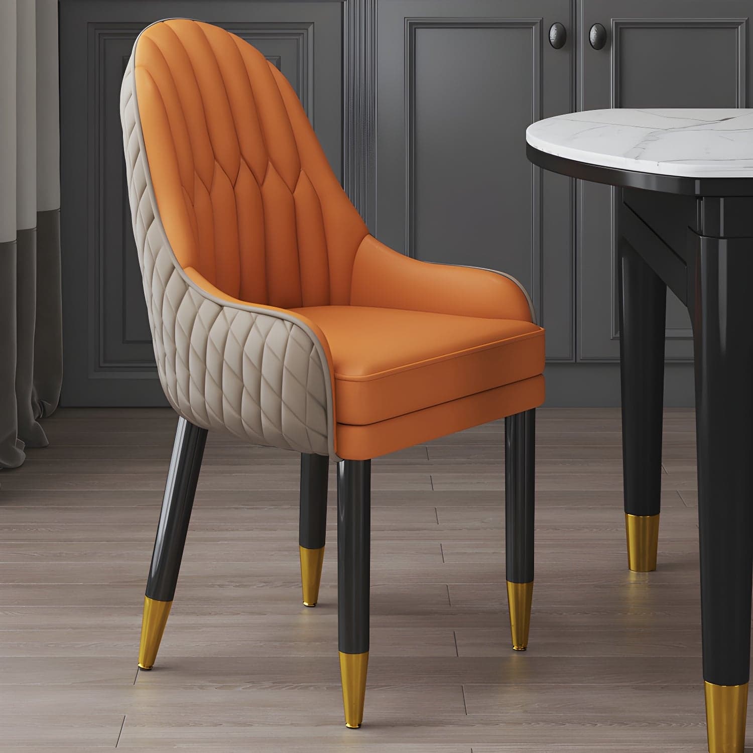 Scandinavian Indoor Arm Chair Upholstered Parsons Back Wood Dining Room Chair thumbnail 7
