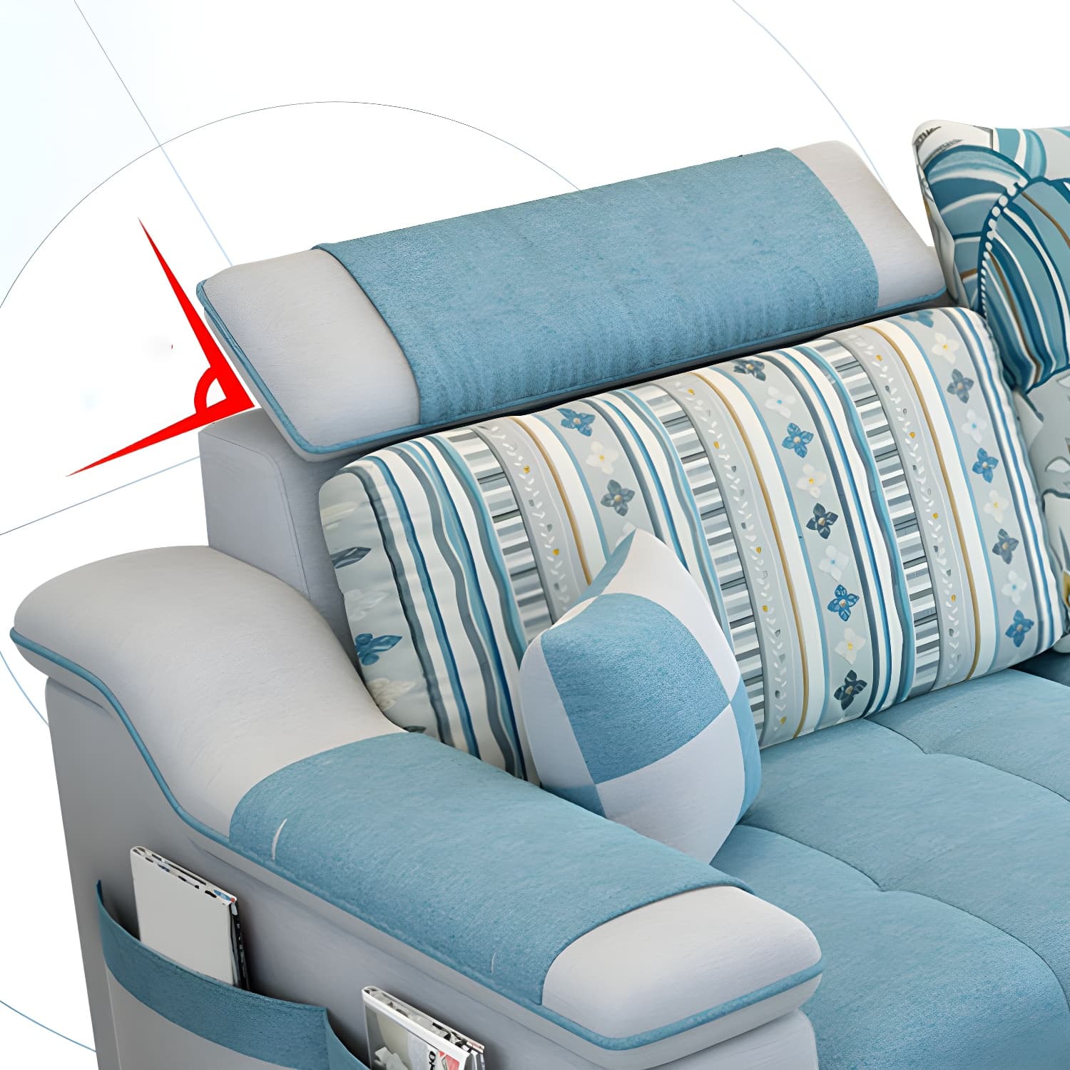 Modern Reversible Straight Sectional Sofa with Ottoman in Linen Upholstery, Sloped Arms thumbnail 16