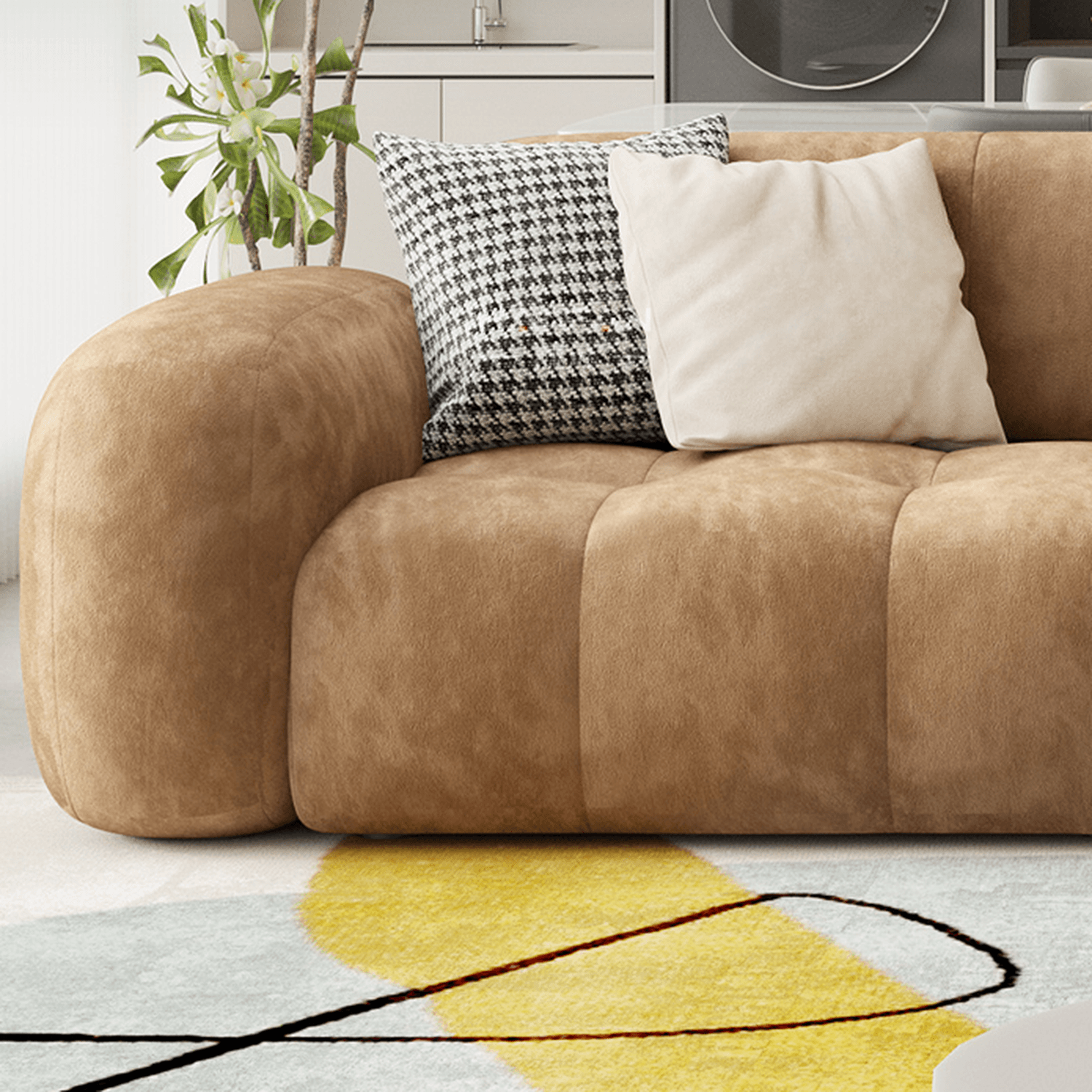 Channel Back L-Shape/Straight Right Hand Facing/Horizontal Sofa Recliner/Sofa Couch in Brown/Beige with Concealed Support & Pine Wood Frame for Living Room thumbnail 7