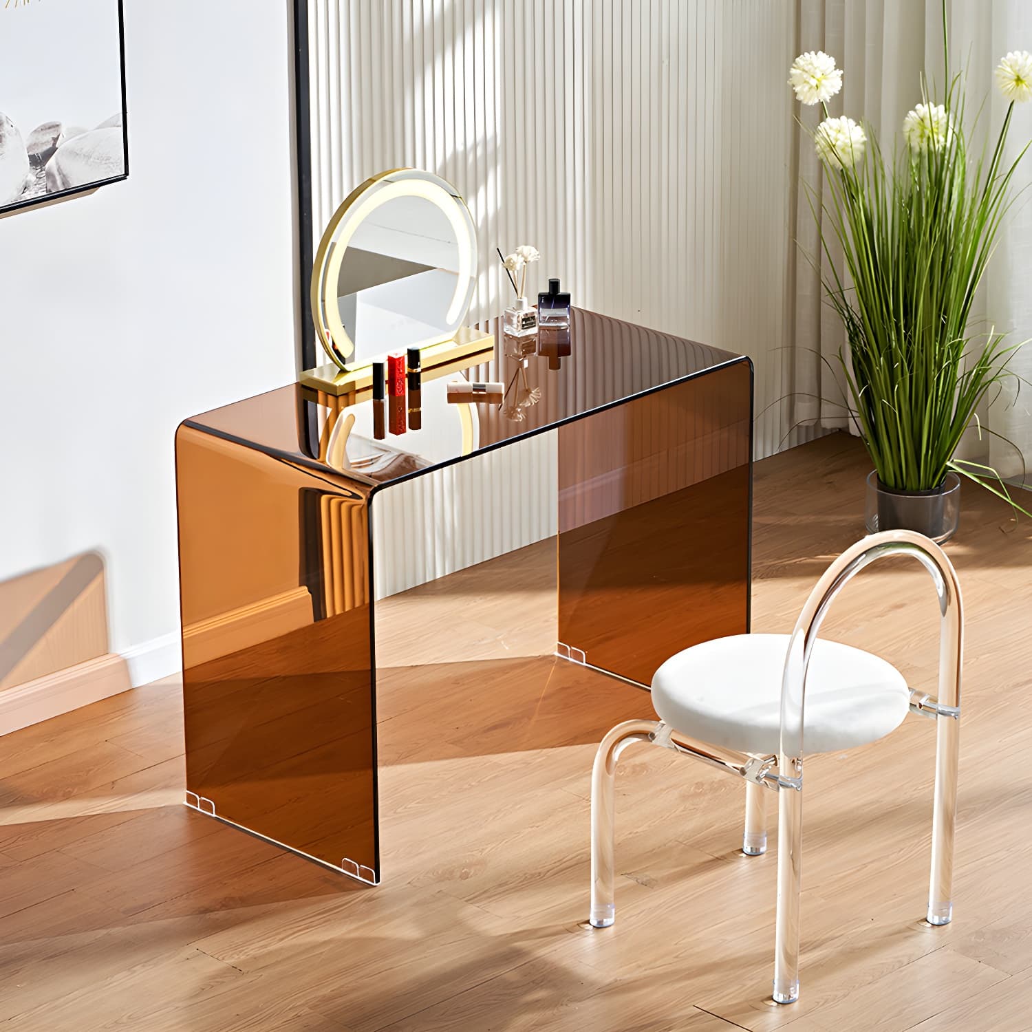 Contemporary Make-up Vanity Standing Glass Bedroom Makeup Vanity Set thumbnail 5