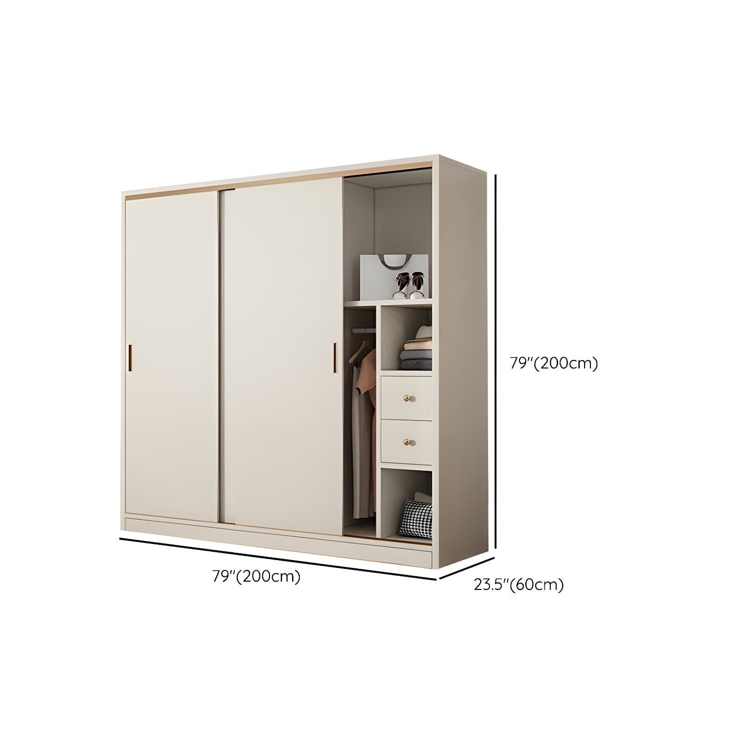Modern White Wood Wardrobe Armoire with Sliding Doors and Soft Close Drawers thumbnail 14