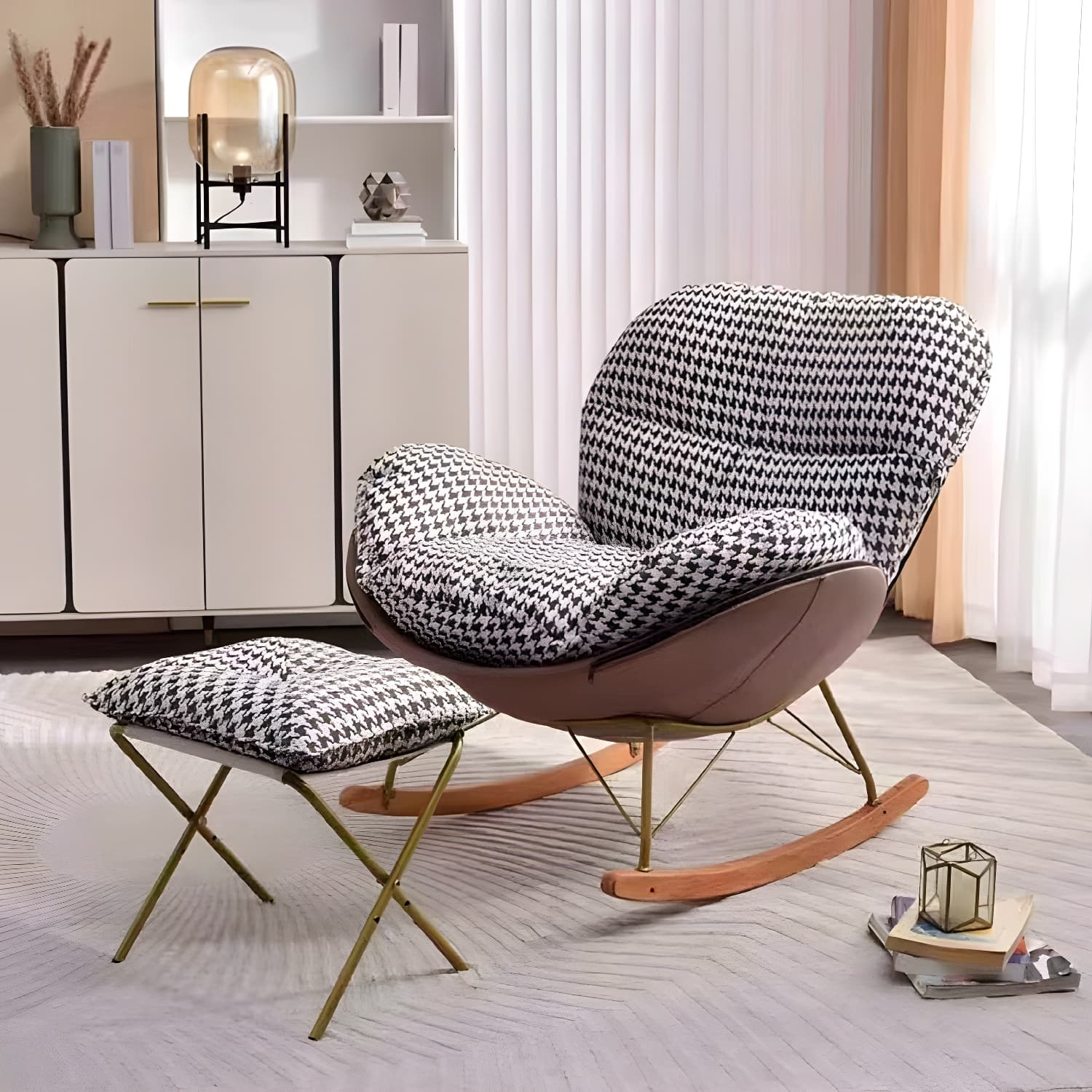 Modern Upholstered Indoor Rocking Chair with Removable Cushions and Slipcover for Enhanced Comfort thumbnail 13