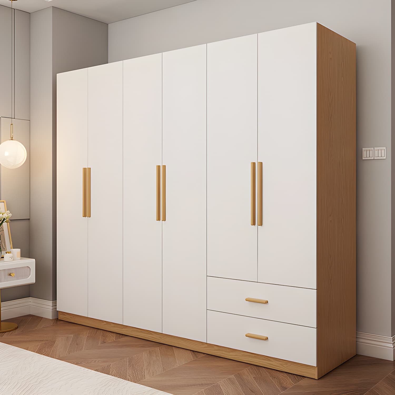 Contemporary Style Wardrobe Wooden Bedroom Closet with Hinged Door thumbnail 3