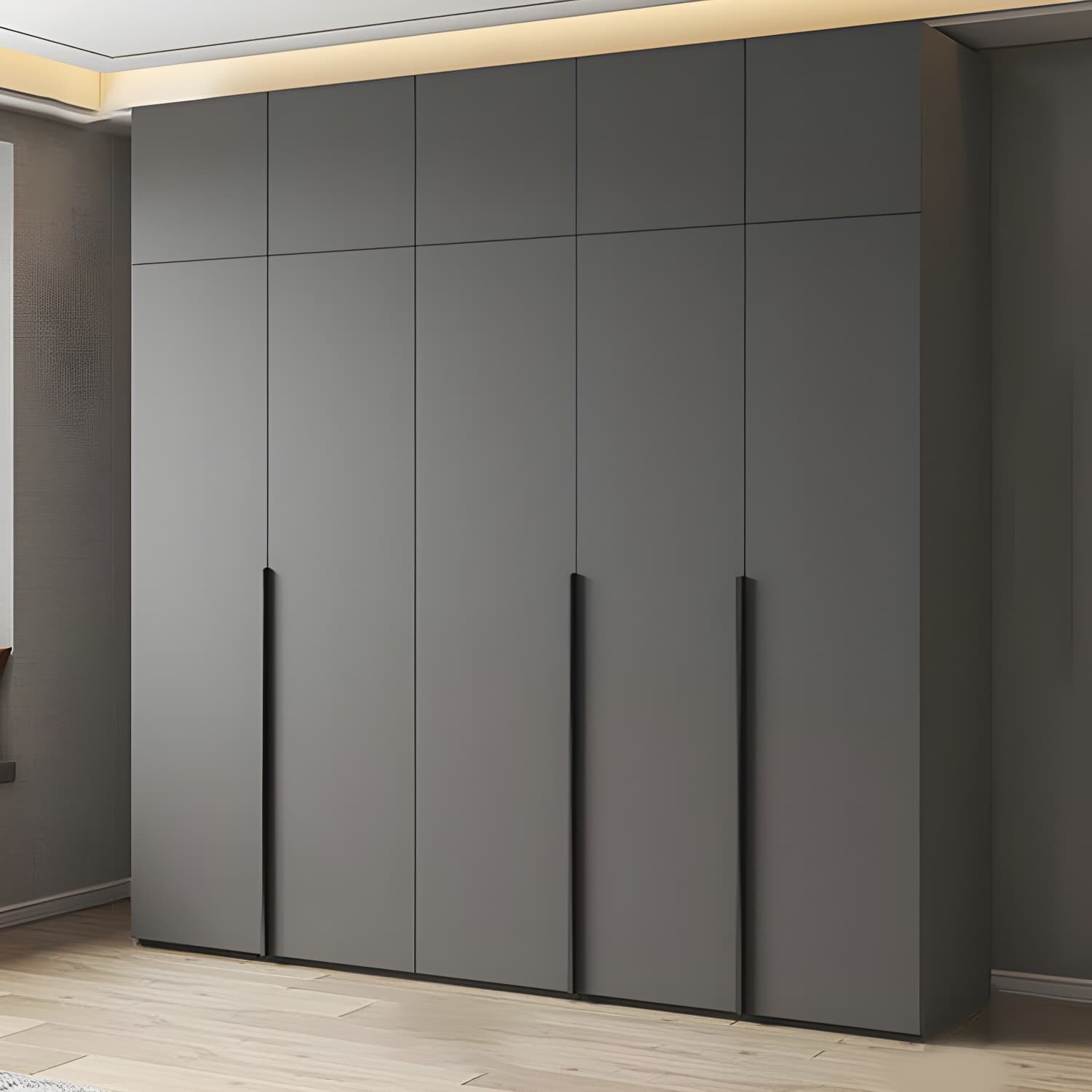 Modern Light Gray Wardrobe Closet Timber Soft Close Drawer Soft Close Door Interior Shelves thumbnail 1