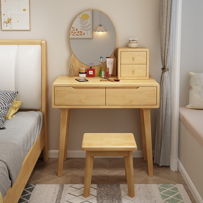 Contemporary Medium Wood Rubberwood Push-Pull Standing Makeup Vanity, No Suspended, Non-Upholstered Chair(s) thumbnail 5