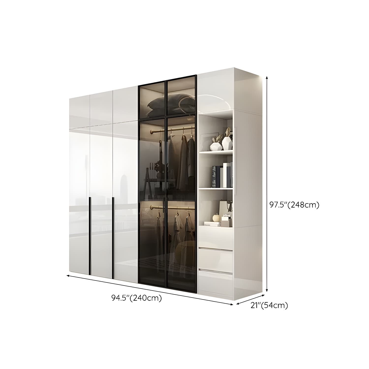 Sleek White Wood Wardrobe Armoire with Soft Close Drawers and Shelves thumbnail 39