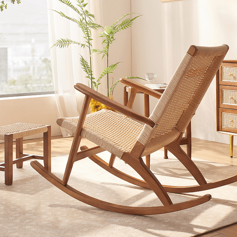 Asian Style Wicker Front Porch Rocking Chairs with Track Arm thumbnail 9
