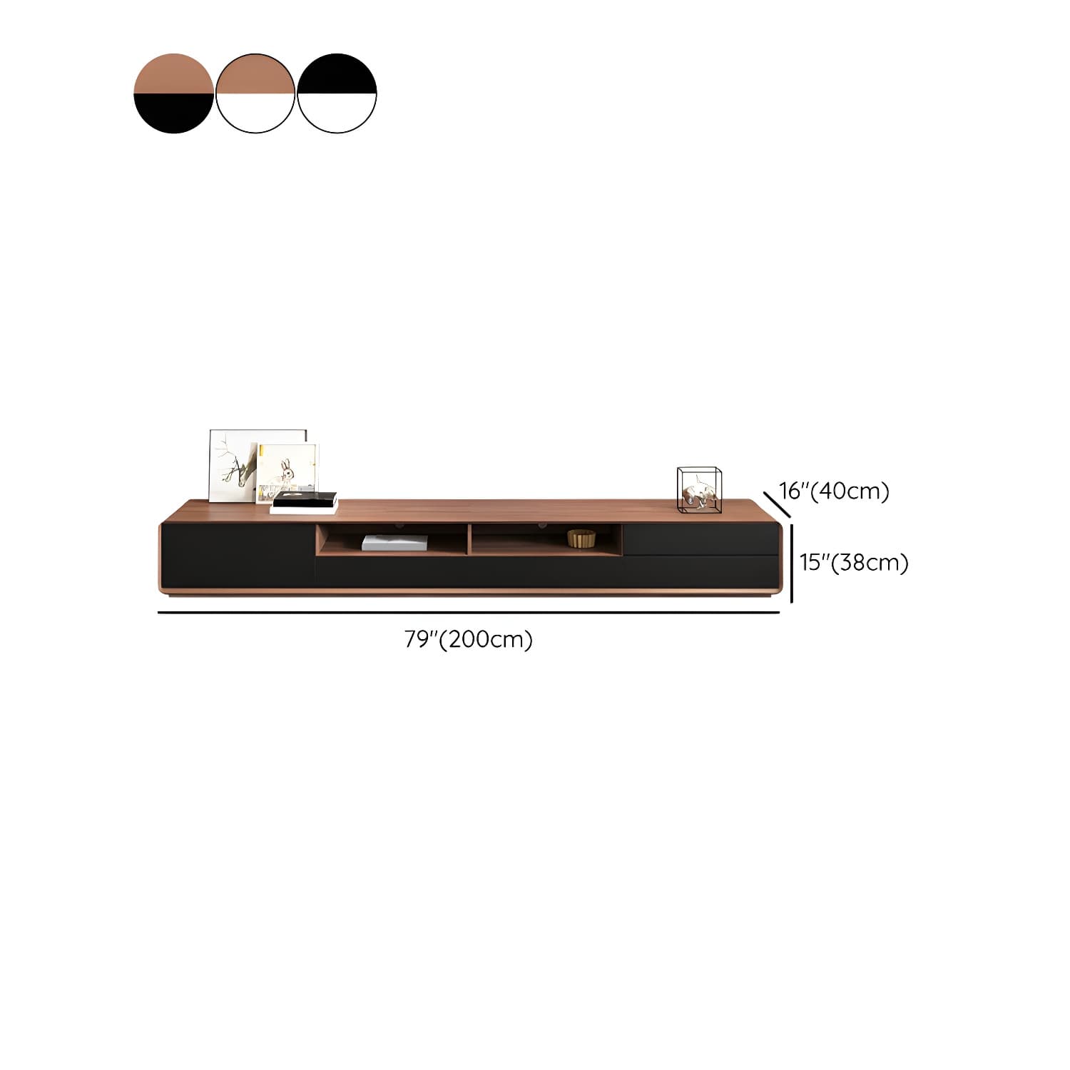 Scandinavian Wood TV Stand with Drawers and Cabinet for Long TVs - Cable Management Included thumbnail 13