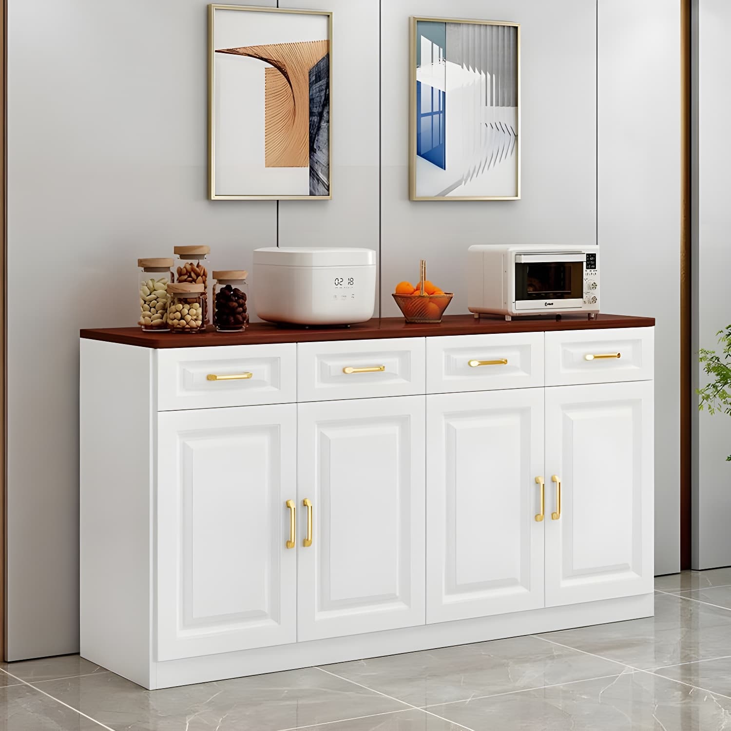 Modern Wood Sideboard Credenza with Drawers and Interior Shelves thumbnail 7