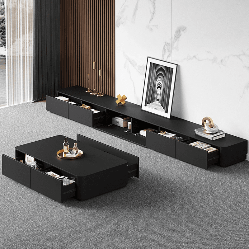 Black Contemporary Wood TV Stand with Shelf, 2 to 4 Drawers, 2 Cabinets, and Cable Management thumbnail 3