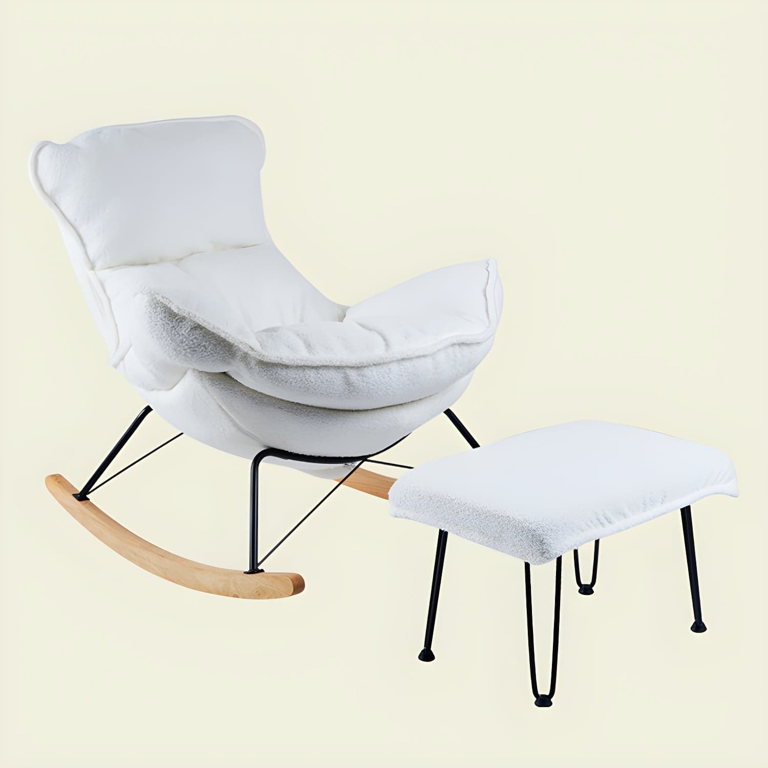 Contemporary Rocking Chair Fabric Upholstered Tufted Wing Chair Back Baby Rocking Chair thumbnail 6
