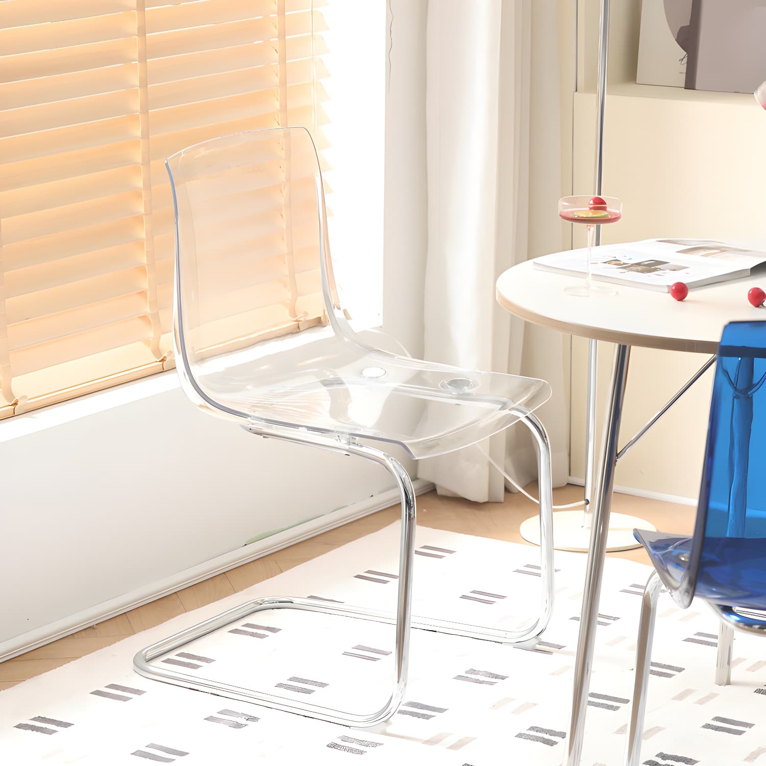 Modern Low-Back Side Chair in Plastic & Acrylic with Metal Legs - Silver thumbnail 10