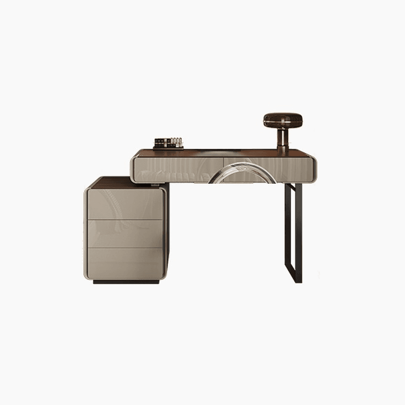 Modish Large/Standard Vanity Set in Gray with 5/8 Drawers, Polymer Frame, Mirror Lights, and Chair thumbnail 1